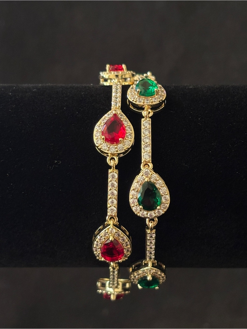 3mm Yellow Gold Pear-Cut CZ Halo Bracelets 8in. - Picture 8 of 10